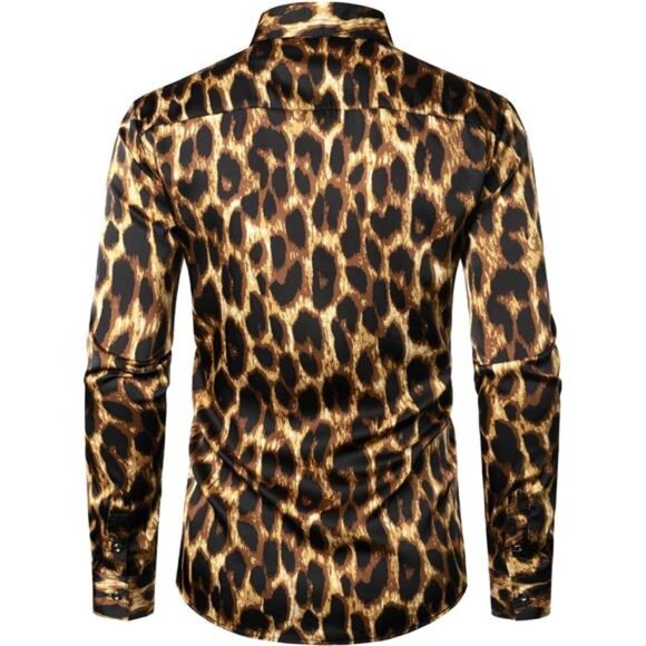 Men's Hipster Printed Slim Fit Long Sleeve Button Up Satin Dress Shirts - Picture 2 of 7